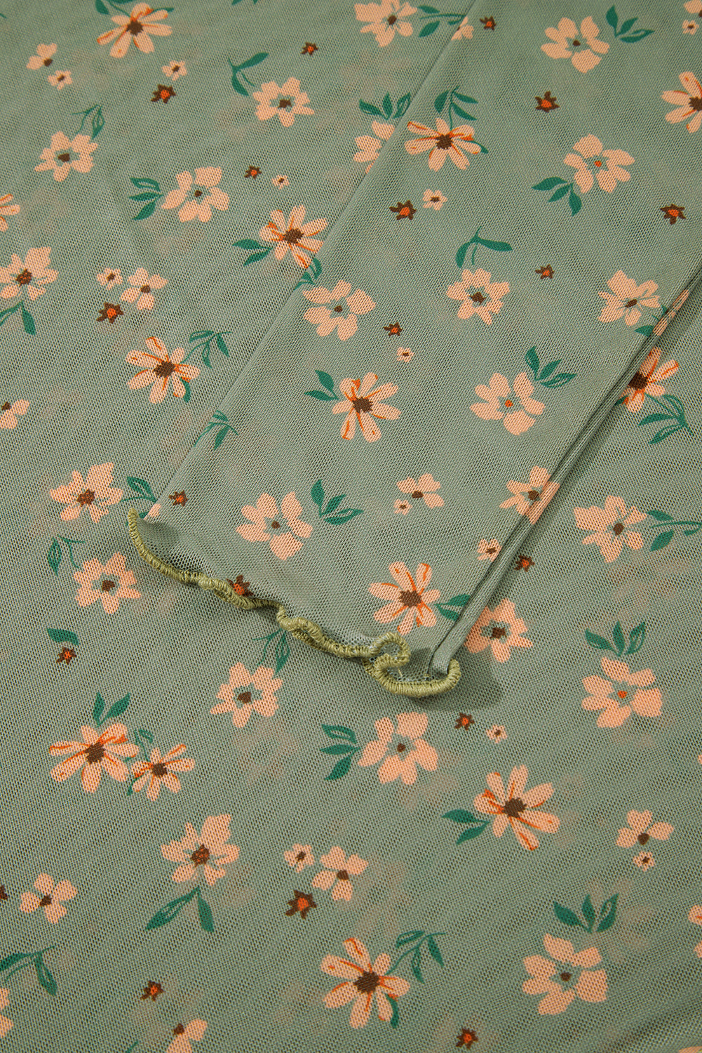 Laurel Green Vintage Floral Print Southern Style Mesh Long Sleeve Top