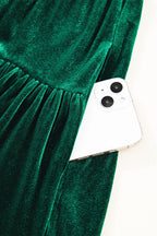 Evergreen Sequin Puff Sleeve High Waist Tiered Velvet Mini Dress