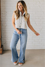 Myosotis Slit Leg High Rise Drawstring Casual Jeans