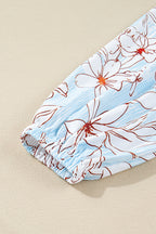 Brown Floral Print Tie Neck 3/4 Sleeve Mini Dress