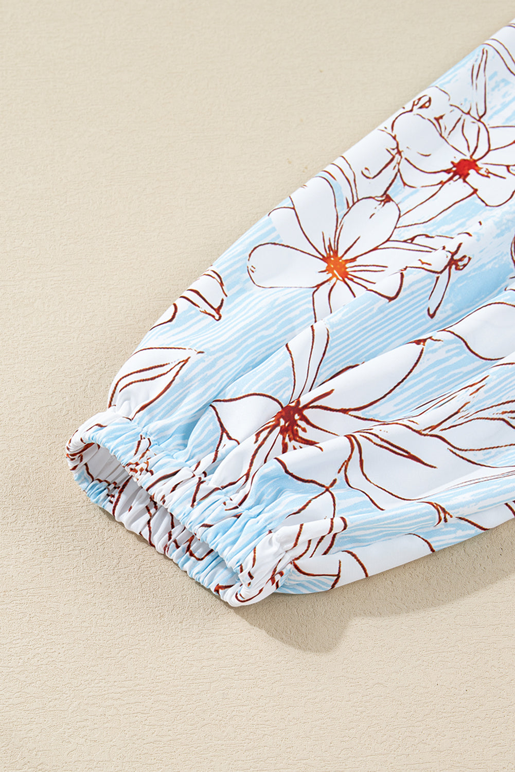 Brown Floral Print Tie Neck 3/4 Sleeve Mini Dress