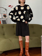 3D Daisy Contrast Knit Sweater Sweater