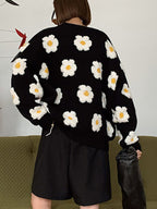 3D Daisy Contrast Knit Sweater Sweater