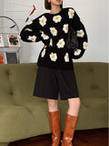 3D Daisy Contrast Knit Sweater Sweater