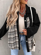 Blue Zone Planet |  Denim Jacket Long Sleeve Check Button Down Shirt Jacket Top