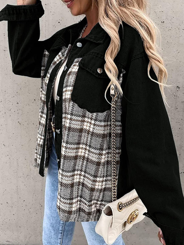 Blue Zone Planet |  Denim Jacket Long Sleeve Check Button Down Shirt Jacket Top