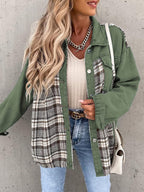 Blue Zone Planet |  Denim Jacket Long Sleeve Check Button Down Shirt Jacket Top