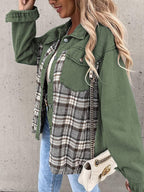 Blue Zone Planet |  Denim Jacket Long Sleeve Check Button Down Shirt Jacket Top