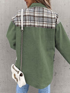 Blue Zone Planet |  Denim Jacket Long Sleeve Check Button Down Shirt Jacket Top