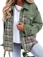 Blue Zone Planet |  Denim Jacket Long Sleeve Check Button Down Shirt Jacket Top