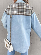 Blue Zone Planet |  Denim Jacket Long Sleeve Check Button Down Shirt Jacket Top