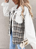 Blue Zone Planet |  Denim Jacket Long Sleeve Check Button Down Shirt Jacket Top