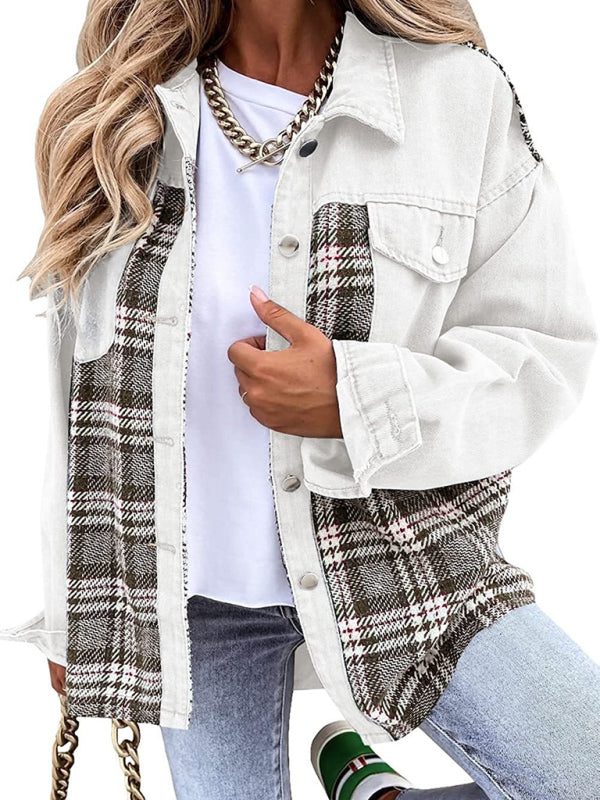 Blue Zone Planet |  Denim Jacket Long Sleeve Check Button Down Shirt Jacket Top