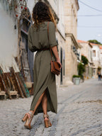Blue Zone Planet | Teresa's Solid Color Long Sleeve Shirt Maxi Dress