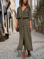 Blue Zone Planet | Teresa's Solid Color Long Sleeve Shirt Maxi Dress