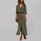 Blue Zone Planet | Teresa's Solid Color Long Sleeve Shirt Maxi Dress
