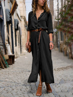 Blue Zone Planet | Teresa's Solid Color Long Sleeve Shirt Maxi Dress