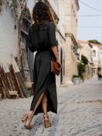Blue Zone Planet | Teresa's Solid Color Long Sleeve Shirt Maxi Dress
