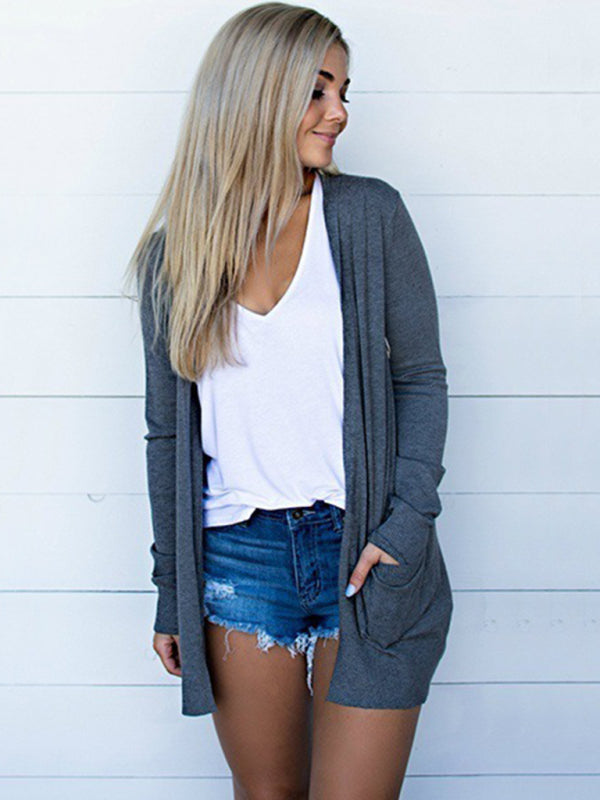 Blue Zone Planet |  Tops Long Sleeve Knitted T-Shirt Cardigan