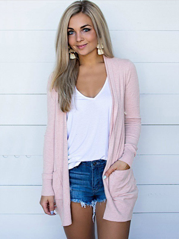 Blue Zone Planet |  Tops Long Sleeve Knitted T-Shirt Cardigan