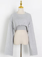 Fashion Pullover Long-Sleeved Navel Sweater + Suspender Straight-Leg Wide-Leg Pants Three-Piece Set