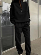 Blue Zone Planet |  Long Sleeve Zipper Stand Collar Sweater Comfortable Loose Sports Leisure Sweater Two-Piece Set