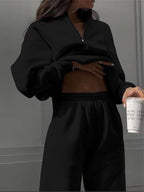 Blue Zone Planet |  Long Sleeve Zipper Stand Collar Sweater Comfortable Loose Sports Leisure Sweater Two-Piece Set