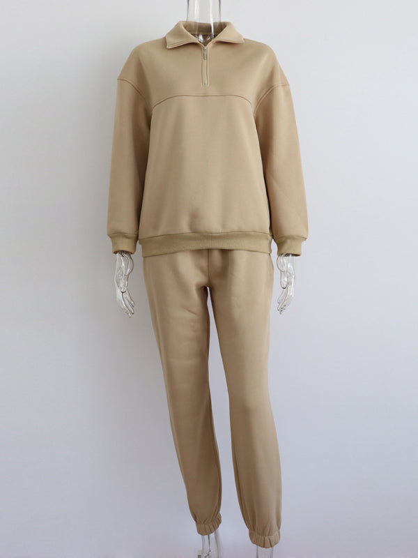 Blue Zone Planet |  Long Sleeve Zipper Stand Collar Sweater Comfortable Loose Sports Leisure Sweater Two-Piece Set