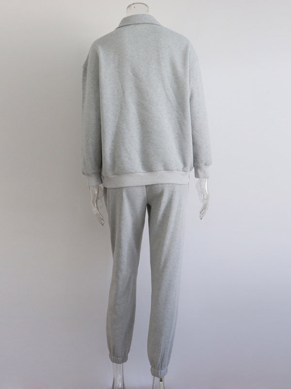 Blue Zone Planet |  Long Sleeve Zipper Stand Collar Sweater Comfortable Loose Sports Leisure Sweater Two-Piece Set