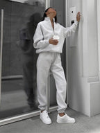 Blue Zone Planet |  Long Sleeve Zipper Stand Collar Sweater Comfortable Loose Sports Leisure Sweater Two-Piece Set