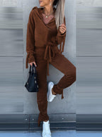 Blue Zone Planet |  Long-Sleeved Solid Color Hooded Sweater Harem Pants Suit Two-Piece Set