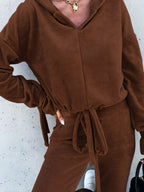 Blue Zone Planet |  Long-Sleeved Solid Color Hooded Sweater Harem Pants Suit Two-Piece Set