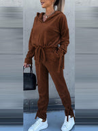 Blue Zone Planet |  Long-Sleeved Solid Color Hooded Sweater Harem Pants Suit Two-Piece Set