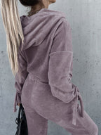 Blue Zone Planet |  Long-Sleeved Solid Color Hooded Sweater Harem Pants Suit Two-Piece Set