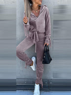 Blue Zone Planet |  Long-Sleeved Solid Color Hooded Sweater Harem Pants Suit Two-Piece Set