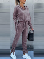 Blue Zone Planet |  Long-Sleeved Solid Color Hooded Sweater Harem Pants Suit Two-Piece Set