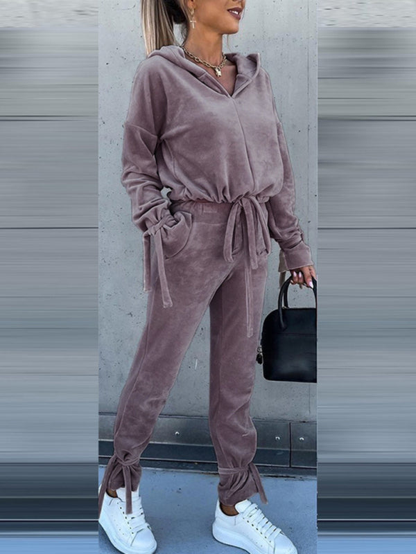 Blue Zone Planet |  Long-Sleeved Solid Color Hooded Sweater Harem Pants Suit Two-Piece Set
