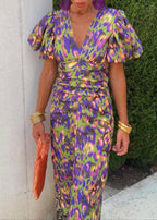 Vibrant & Stylish Maxi Dress with Puff Sleeves and Gathered Waist - Perfect for Special Occasions