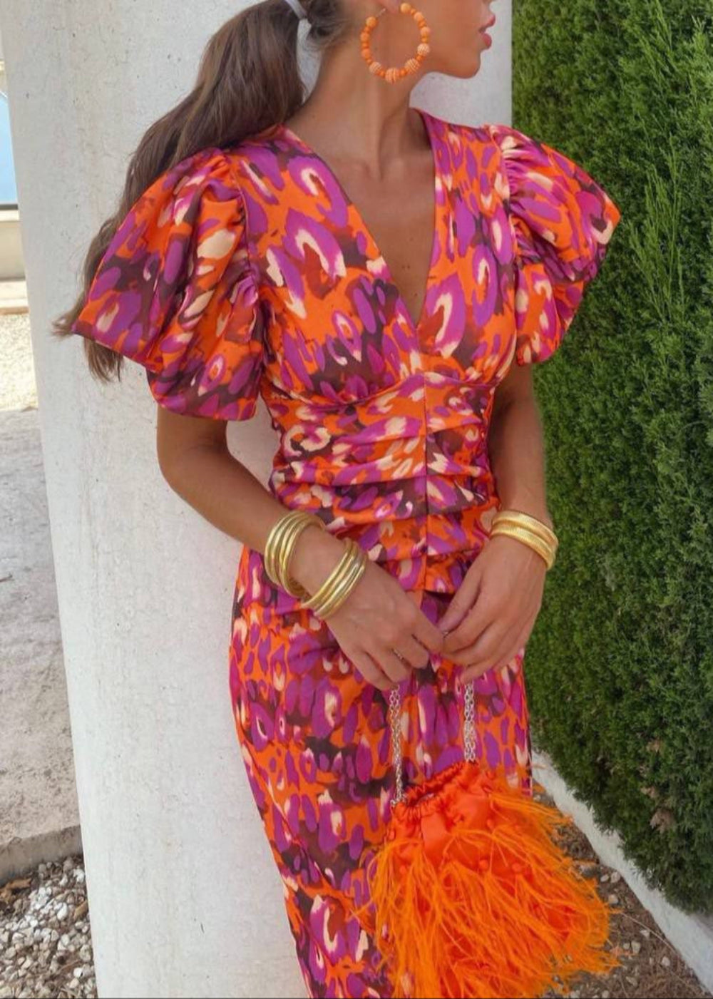 Vibrant & Stylish Maxi Dress with Puff Sleeves and Gathered Waist - Perfect for Special Occasions