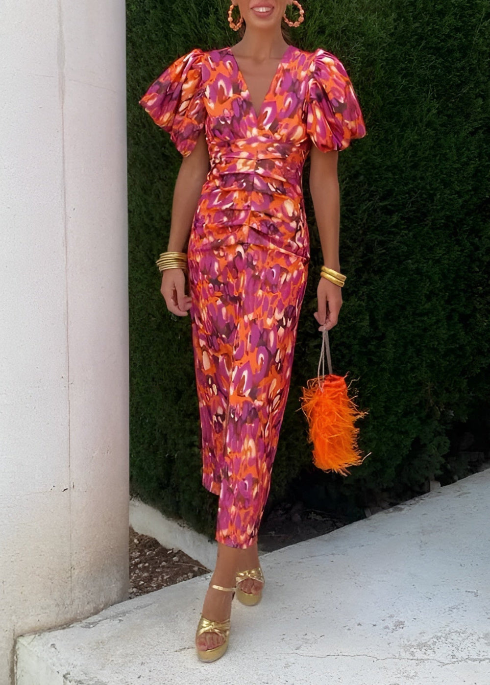 Vibrant & Stylish Maxi Dress with Puff Sleeves and Gathered Waist - Perfect for Special Occasions