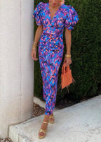 Vibrant & Stylish Maxi Dress with Puff Sleeves and Gathered Waist - Perfect for Special Occasions