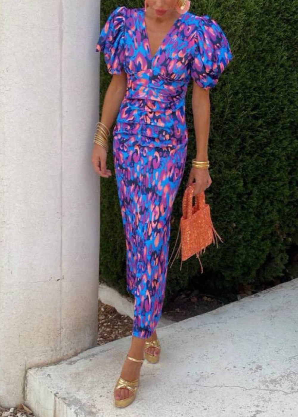 Vibrant & Stylish Maxi Dress with Puff Sleeves and Gathered Waist - Perfect for Special Occasions
