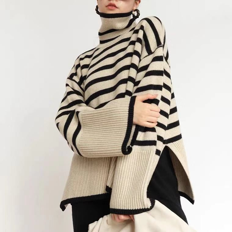 Anne's High-End Striped Loose Outer Sweater