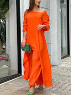 Chic Solid Color Casual Two-Piece Set for Summer - Polyester Blend