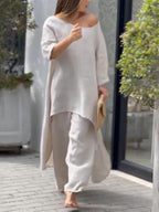 Chic Solid Color Casual Two-Piece Set for Summer - Polyester Blend