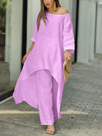Chic Solid Color Casual Two-Piece Set for Summer - Polyester Blend