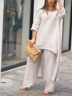 Chic Solid Color Casual Two-Piece Set for Summer - Polyester Blend