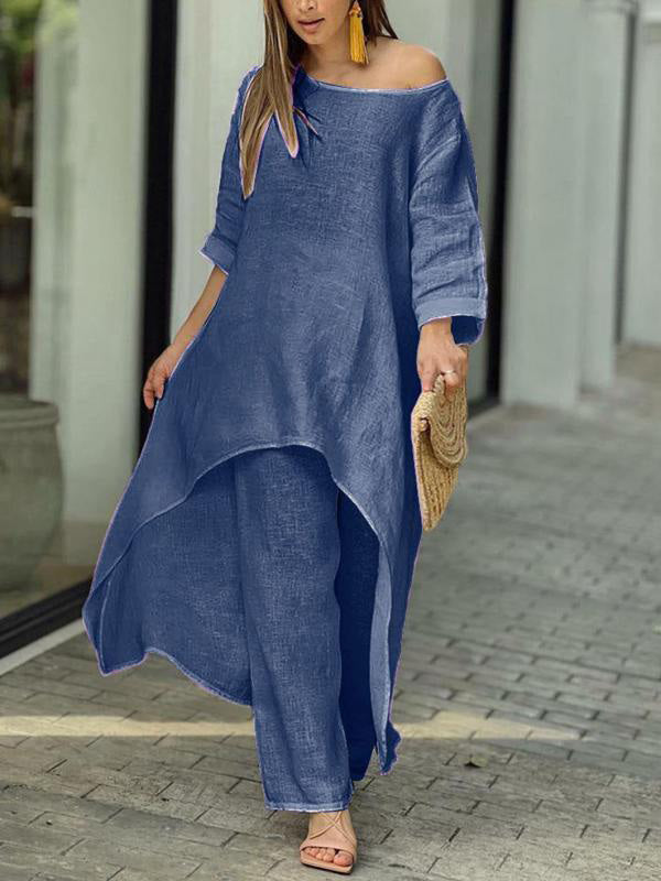 Chic Solid Color Casual Two-Piece Set for Summer - Polyester Blend