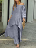 Chic Solid Color Casual Two-Piece Set for Summer - Polyester Blend