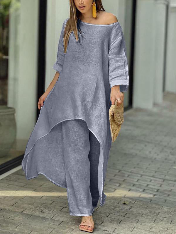 Chic Solid Color Casual Two-Piece Set for Summer - Polyester Blend
